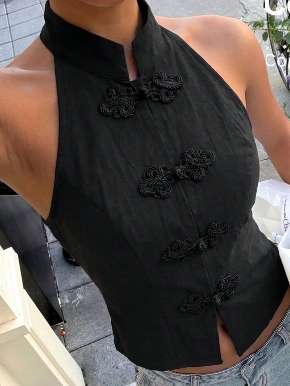 Black Casual Women's Elegant Halter Neck Blouse